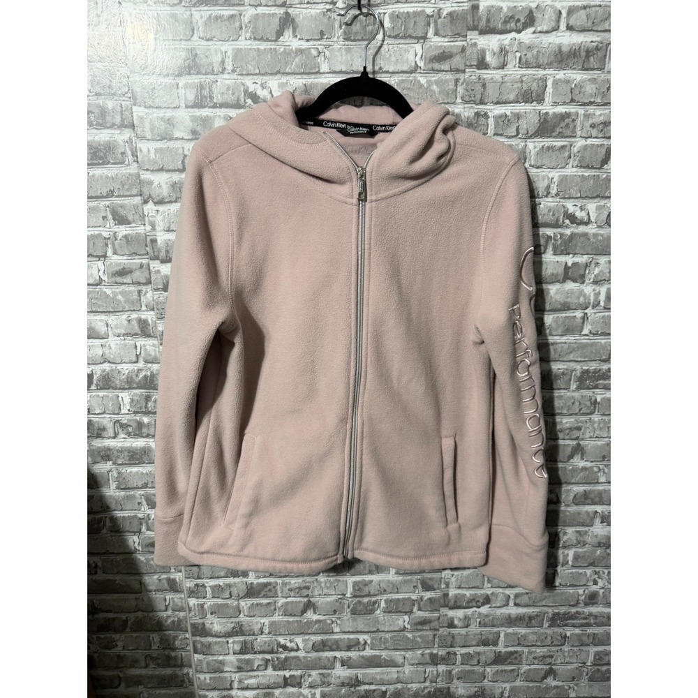 Calvin Klein Performance Pink Fleece Full Zip Hoodie Jacket Womens Large